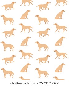 Vector seamless pattern of flat hand drawn labrador dog isolated on white background