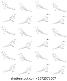 Vector seamless pattern of flat hand drawn outline magpie bird isolated on white background