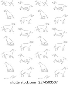 Vector seamless pattern of flat hand drawn outline labrador dog isolated on white background