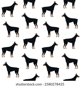 Vector seamless pattern of flat hand drawn doberman dog isolated on white background