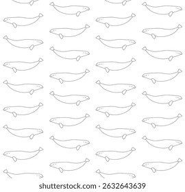 Vector seamless pattern of flat hand drawn outline beluga whale isolated on white background