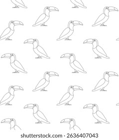 Vector seamless pattern of flat hand drawn outline toucan isolated on white background