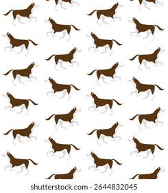 Vector seamless pattern of flat hand drawn running husky dog isolated on white background