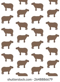 Padrão sem emenda do vetor de capivara desenhada à mão plana isolada no fundo branco
