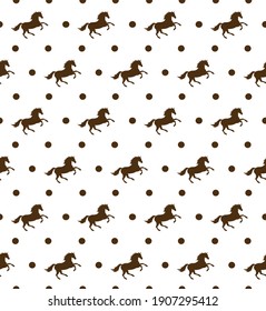 Vector seamless pattern of flat horse silhouette and dots isolated on white background