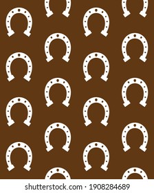 Vector seamless pattern of flat horse  shoe isolated on brown background