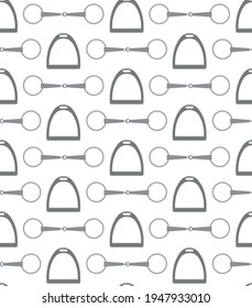 Vector seamless pattern of flat horse equestrian bit snaffle and stirrup isolated on white background