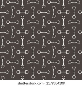 Vector seamless pattern of flat horse equestrian bit isolated on brown background