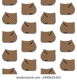 Vector seamless pattern of flat horse equestrian saddle pad isolated on white background