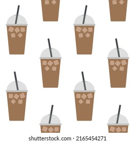 Vector seamless pattern of flat iced coffee isolated on white background