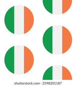 Vector seamless pattern of flat Ireland flag circle isolated on white background