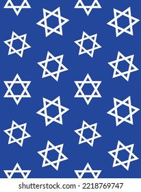 Vector seamless pattern of flat Jewish David star isolated on blue background