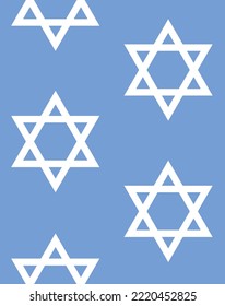 Vector seamless pattern of flat Jewish David star isolated on blue background