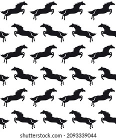 Vector seamless pattern of flat jumping horse silhouette isolated on white background