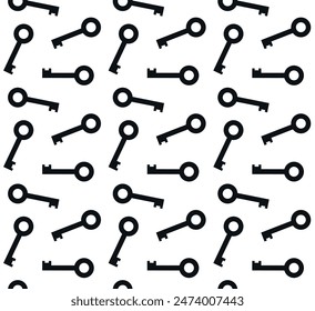 Vector seamless pattern of flat key silhouette isolated on white background