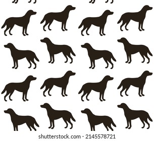 Vector seamless pattern of flat labrador dog silhouette isolated on white background