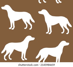 Vector seamless pattern of flat labrador dog silhouette isolated on brown background