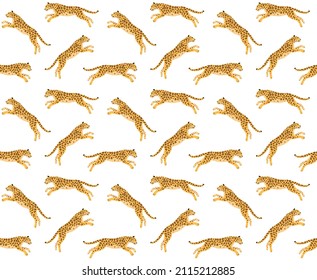 Vector seamless pattern of flat leopard isolated on white background