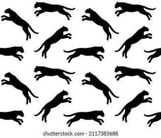 Vector seamless pattern of flat leopard silhouette isolated on white background