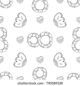 Vector seamless pattern of flat lily of the valley flowers, leaves and a figure eight in Scandinavian style hand drawn on a white background. International Women s Day.