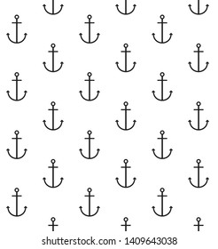 Vector seamless pattern of flat line anchor isolated on white background 