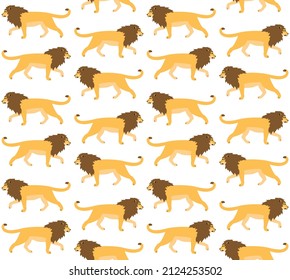 Vector seamless pattern of flat lion isolated on white background