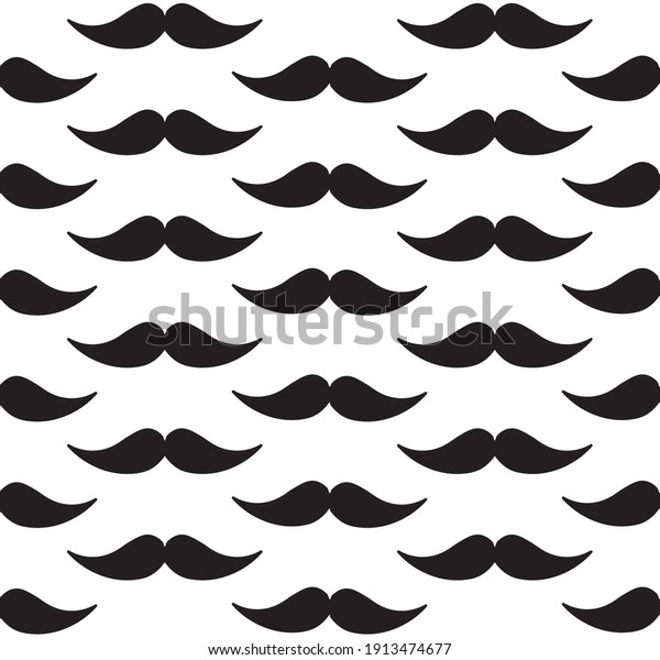Vector seamless pattern of flat moustache\
isolated on white\
background