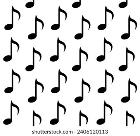 Vector seamless pattern of flat music note isolated on white background