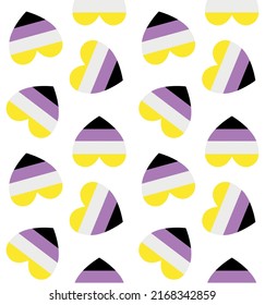 Vector seamless pattern of flat non binary flag heart isolated on white background