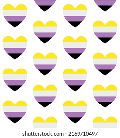 Vector seamless pattern of flat non binary flag heart isolated on white background