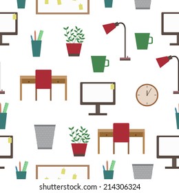 Vector seamless pattern with flat office symbols