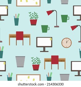 Vector seamless pattern with flat office symbols