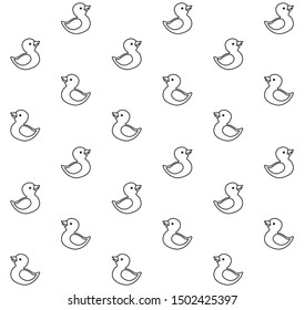 Vector seamless pattern of flat outline bath duck isolated on white background