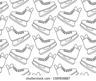 Vector seamless pattern of flat outline hockey ice skates isolated on white background