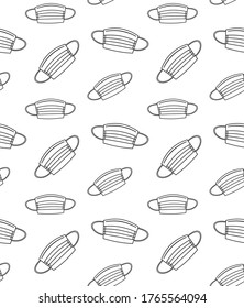 Vector seamless pattern of flat outline medical face mask isolated on white background