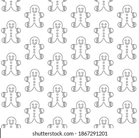 Vector seamless pattern of flat outline ginger bread isolated on white background