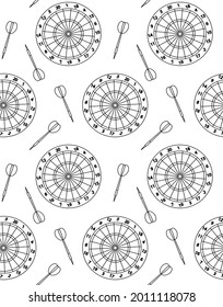 Vector seamless pattern of flat outline darts board isolated on white background