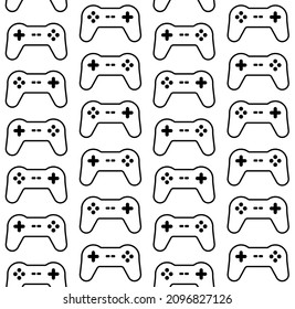 Vector seamless pattern of flat outline Game console joystick isolated on white background
