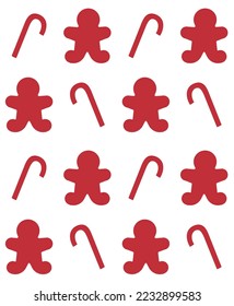 Vector seamless pattern of flat outline ginger bread cookie and mint sweet silhouette isolated on white background