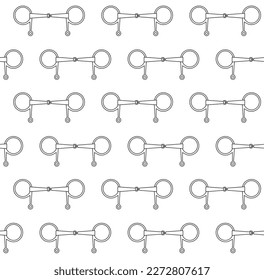Vector seamless pattern of flat outline horse equestrian bit isolated on white background