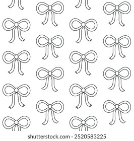 Vector seamless pattern of flat outline bowtie isolated on white background