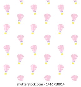 Vector seamless pattern of flat pastel cartoon hot air balloon isolated on white background 