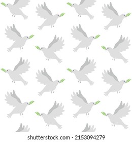 Vector seamless pattern of flat pigeon of peace isolated on white background