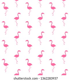 Vector seamless pattern of flat pink flamingo silhouette isolated on white background