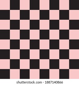 Vector seamless pattern of flat pink checkered chess board texture isolated on black background