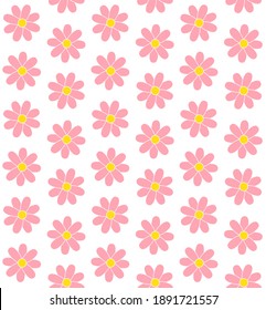 Vector seamless pattern of flat pink colored flower isolated on white background