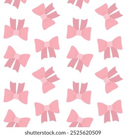 Vector seamless pattern of flat pink bowtie isolated on white background