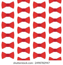 Vector seamless pattern of flat red colored bowtie isolated on white background