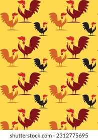 Vector seamless pattern of flat rooster chicken hen icon character.