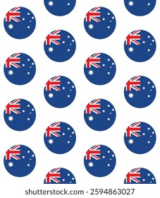 Vector seamless pattern of flat round Australian flag isolated on white background